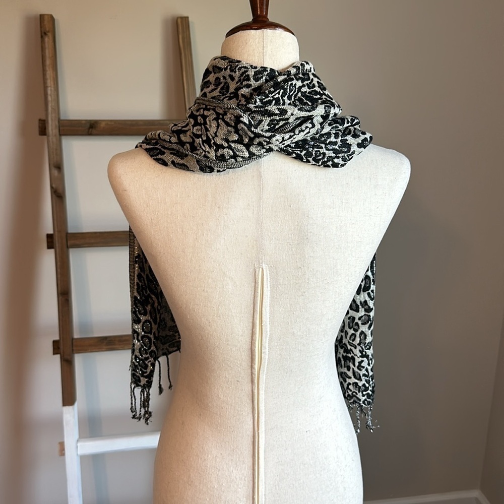 Animal Print Scarf with Fringe - Picture 8 of 17